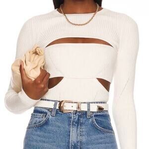 GRLFRND Kasia Chalk White Cutout Bandeau Long Sleeve Sweater Size Small
